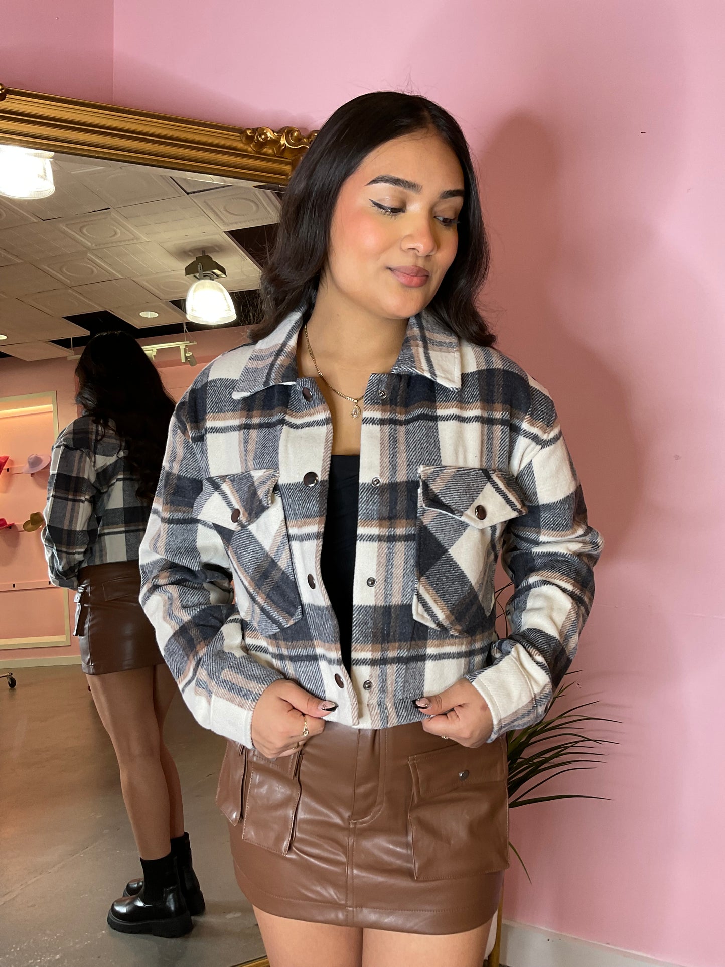 See You Never Plaid Cropped Jacket
