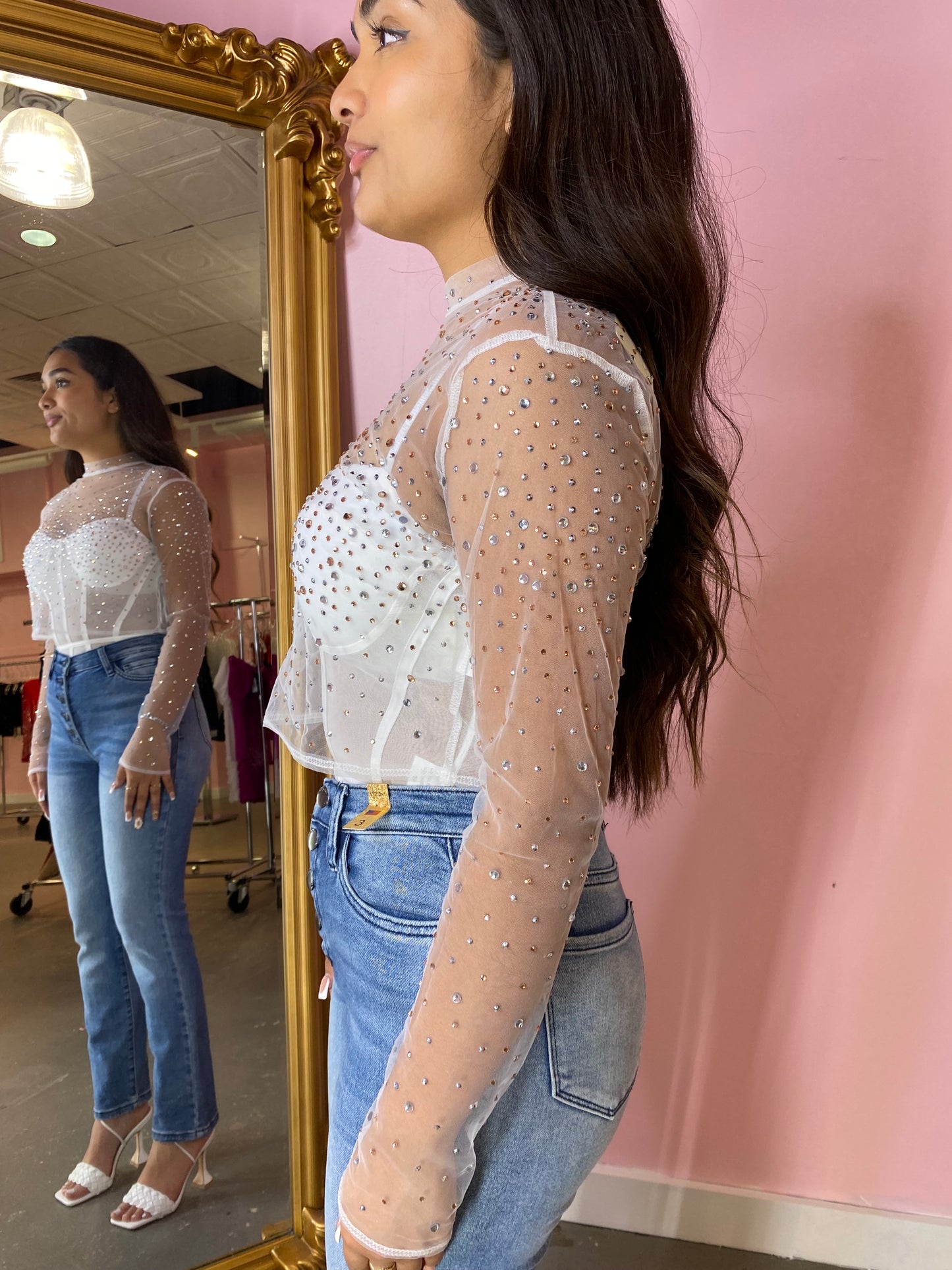 Channel rhinestone top