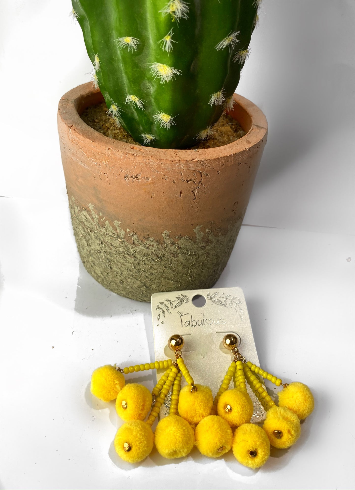 Yellow Pom Drop Earings