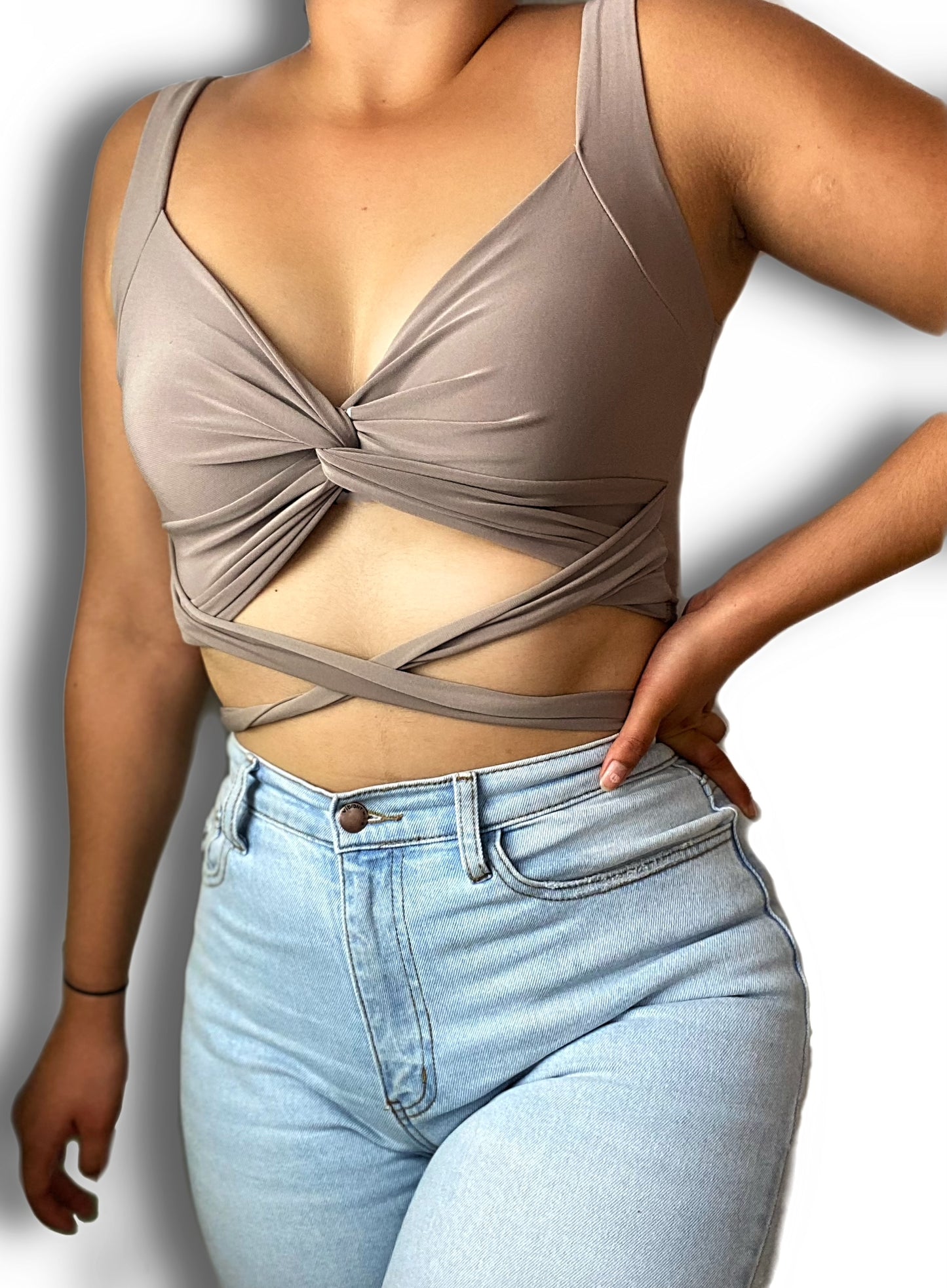 Double trouble taupe top