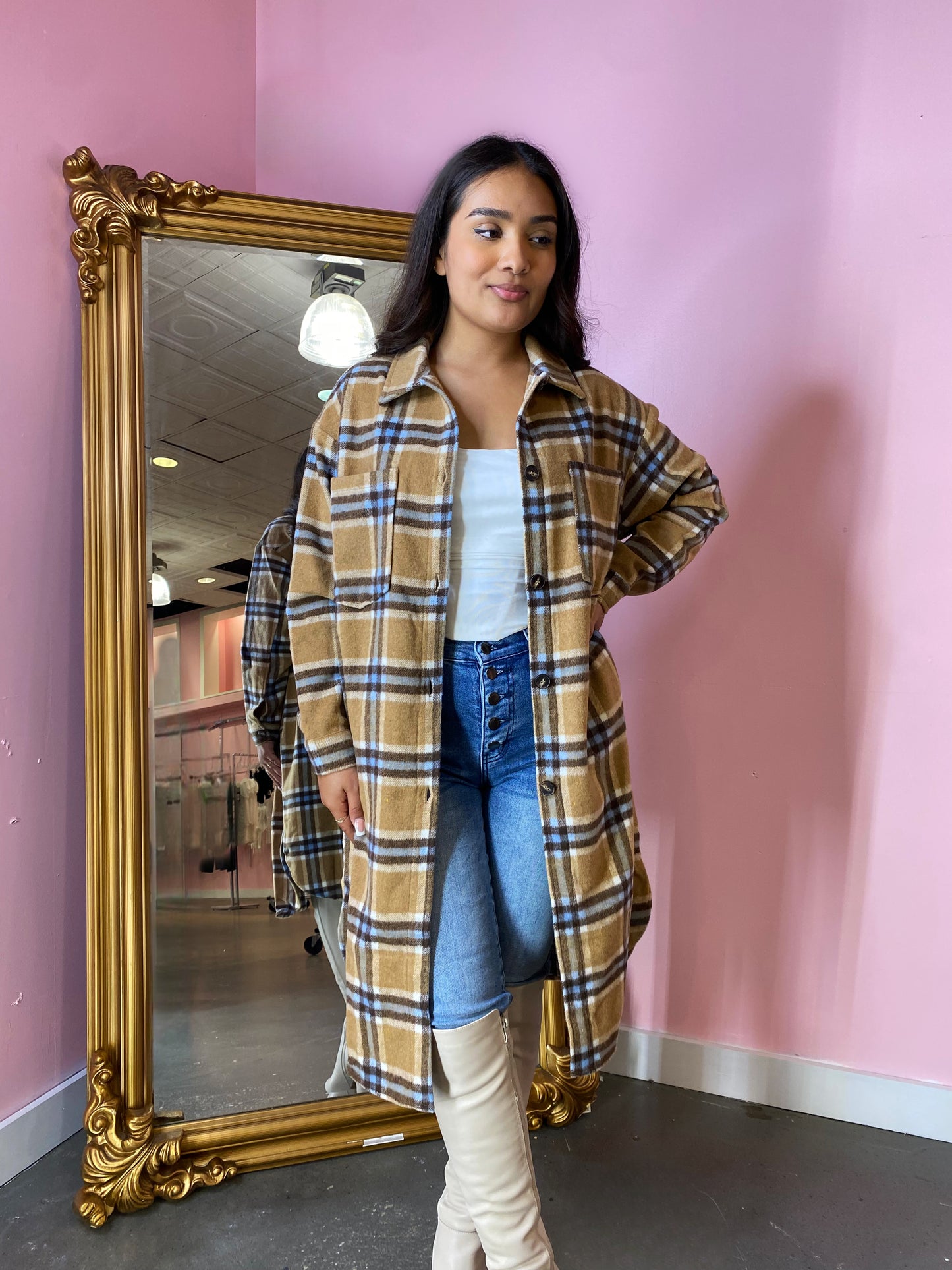 Amber long plaid jacket