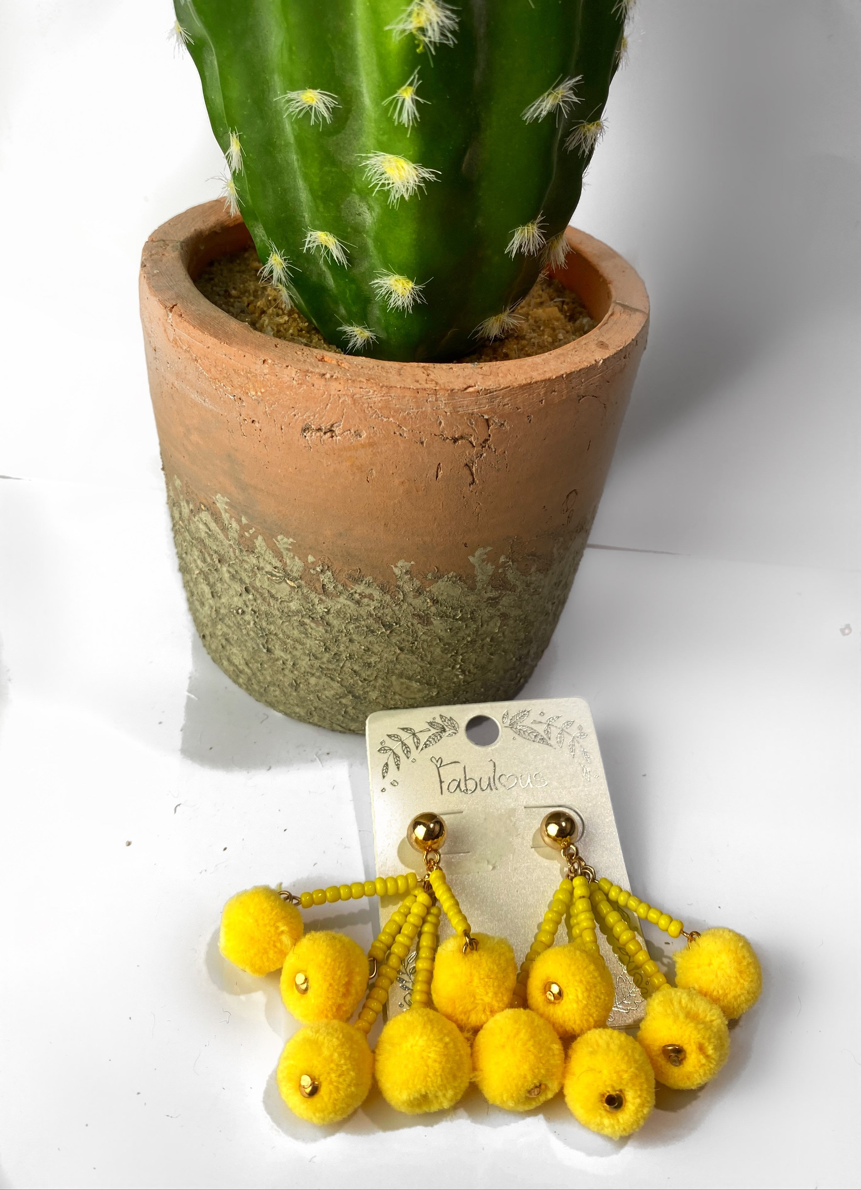 Yellow Pom Drop Earings