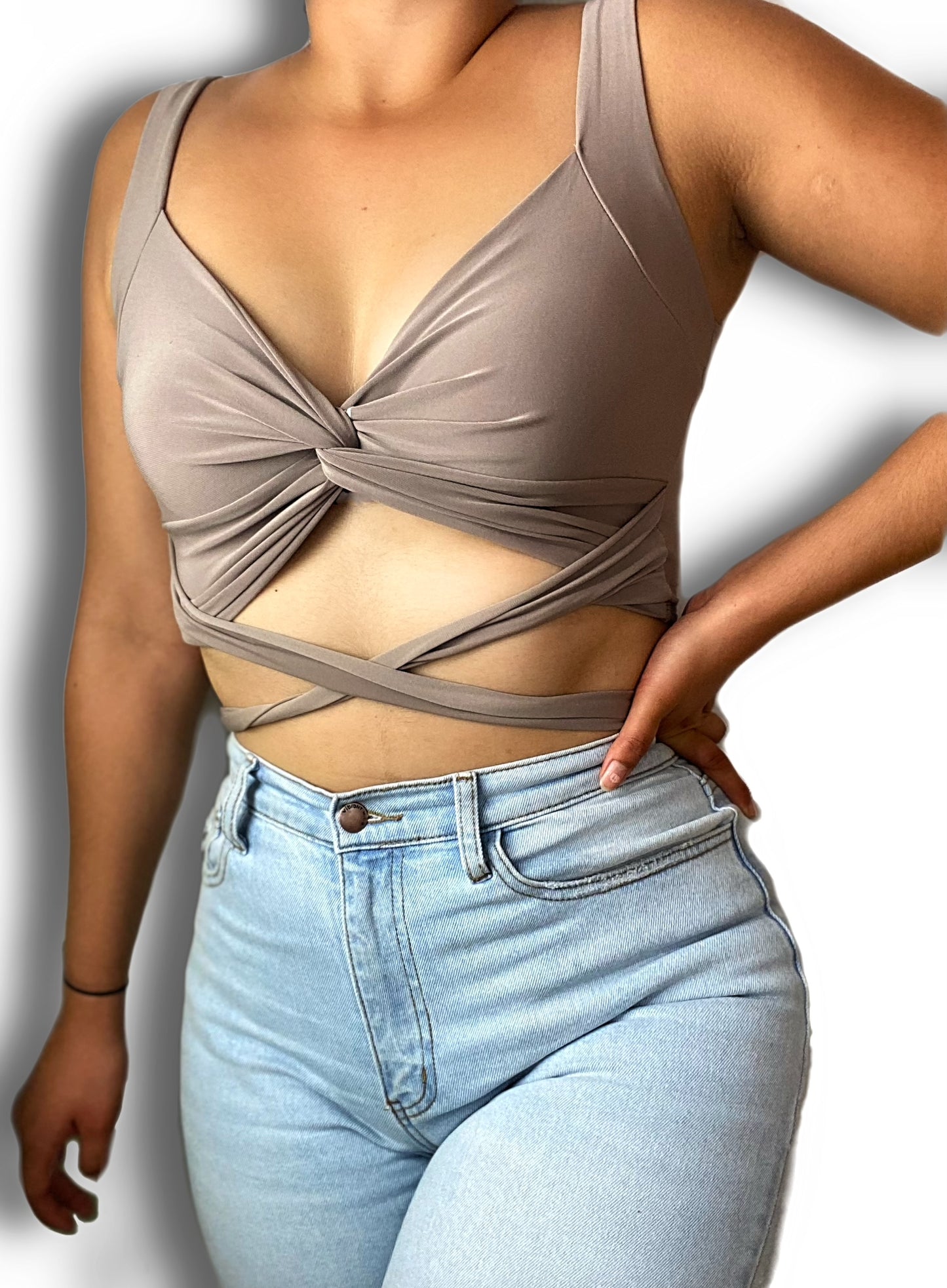 Double trouble taupe top